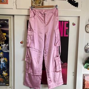 Pink Silky Cargo Pants